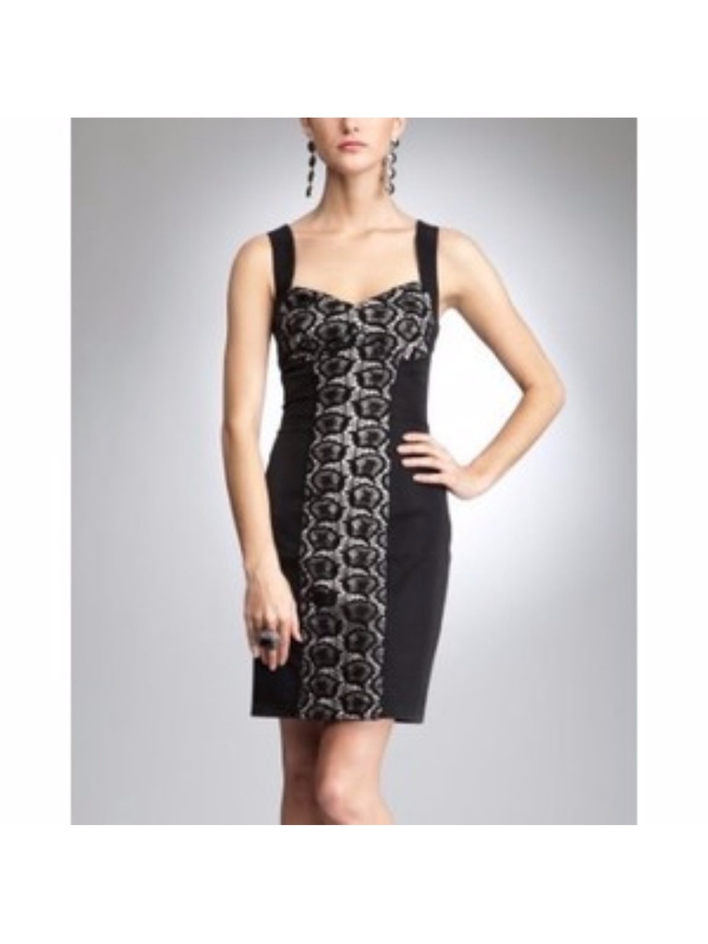 Bebe Gabriella Black Lace Panel Sheath Sleeveless Dress 2010’s Event Party NWT